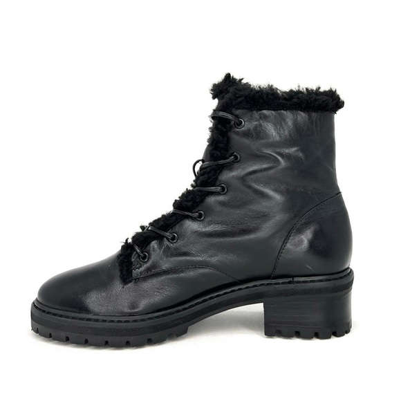 Schutz Stephan Boots Size 8.5 Black Leather Ankle Booties Faux Shearling  New - Picture 5 of 8